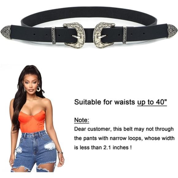Cowgirl Belt Dresses Pants, Western Vintage Double Buckle Leather Waist Belt main image 6